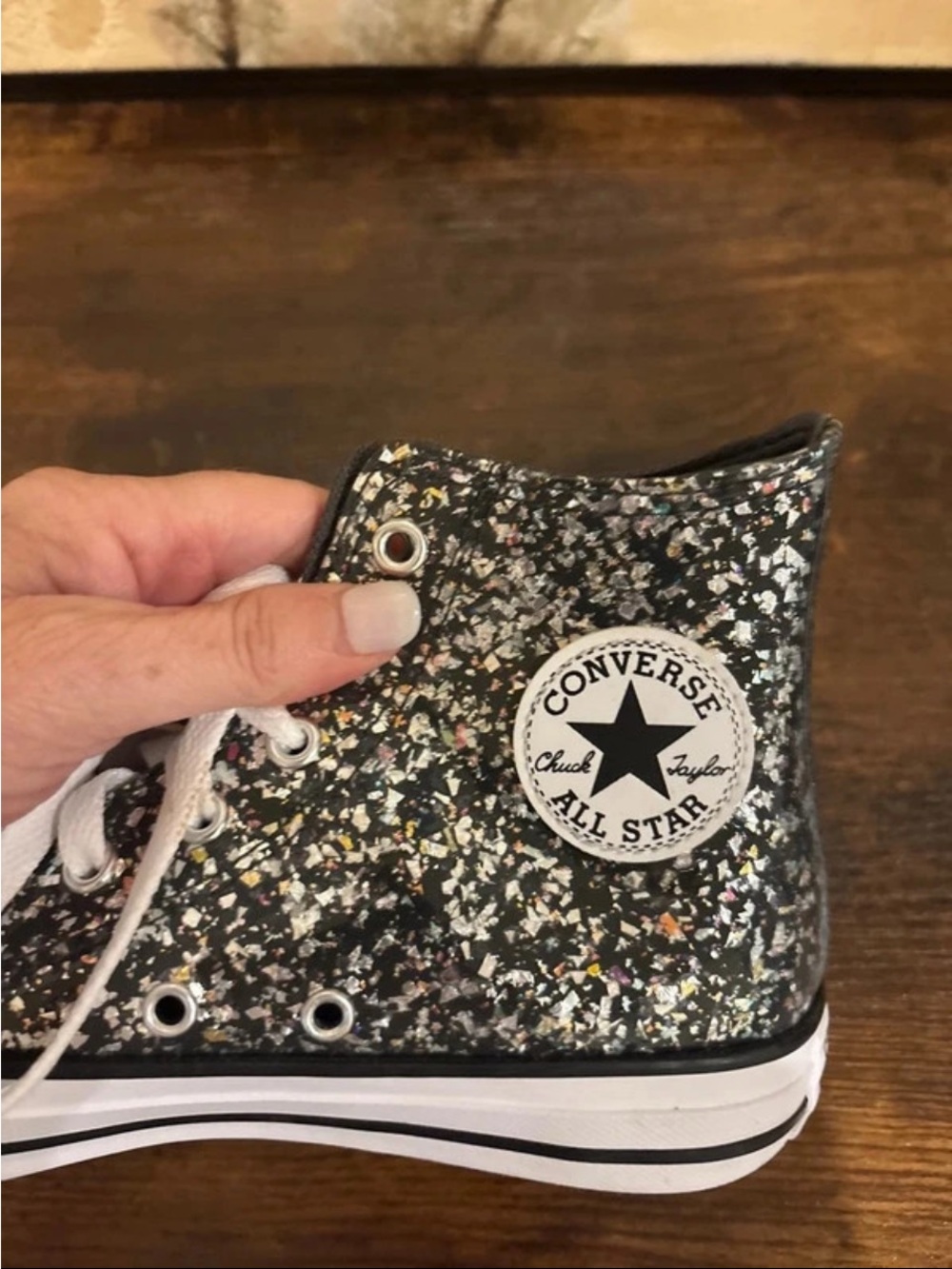 Converse Kids High Top Sneakers in Black Multi Glitter